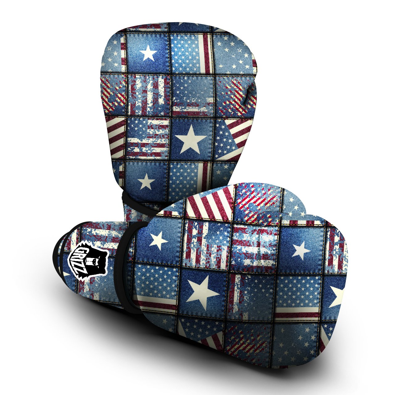 Patchwork USA Denim Print Pattern Boxing Gloves-grizzshop