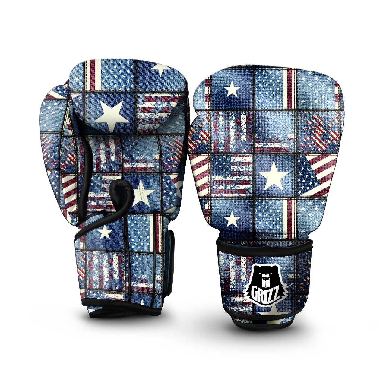 Patchwork USA Denim Print Pattern Boxing Gloves-grizzshop