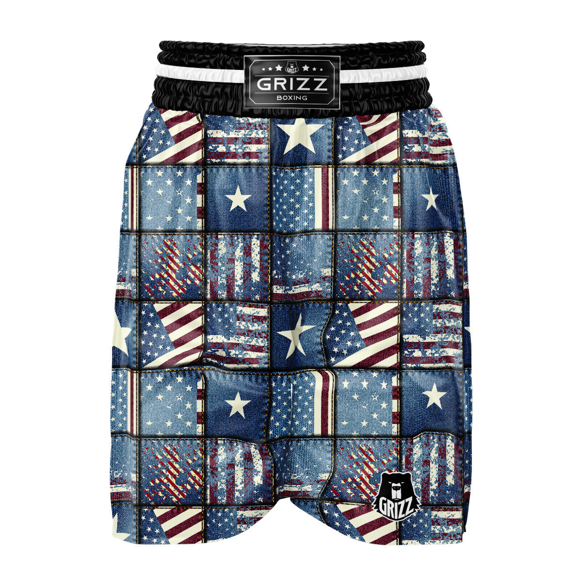 Patchwork USA Denim Print Pattern Boxing Shorts-grizzshop