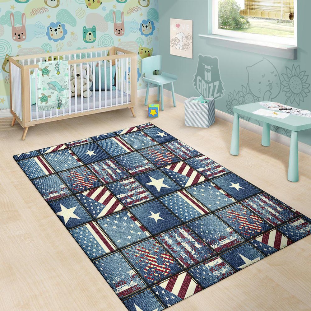 Patchwork USA Denim Print Pattern Floor Mat-grizzshop