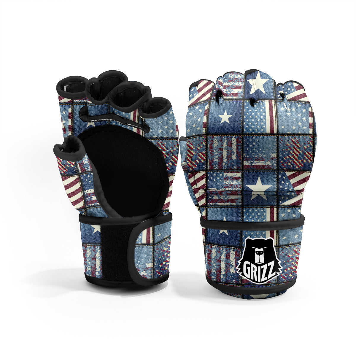 Patchwork USA Denim Print Pattern MMA Gloves-grizzshop