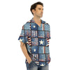 Patchwork USA Denim Print Pattern Men's Hawaiian Shirt-grizzshop