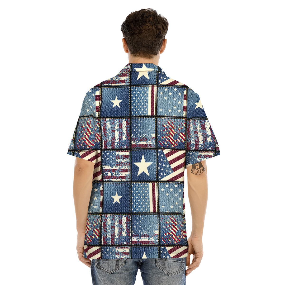 Patchwork USA Denim Print Pattern Men's Hawaiian Shirt-grizzshop