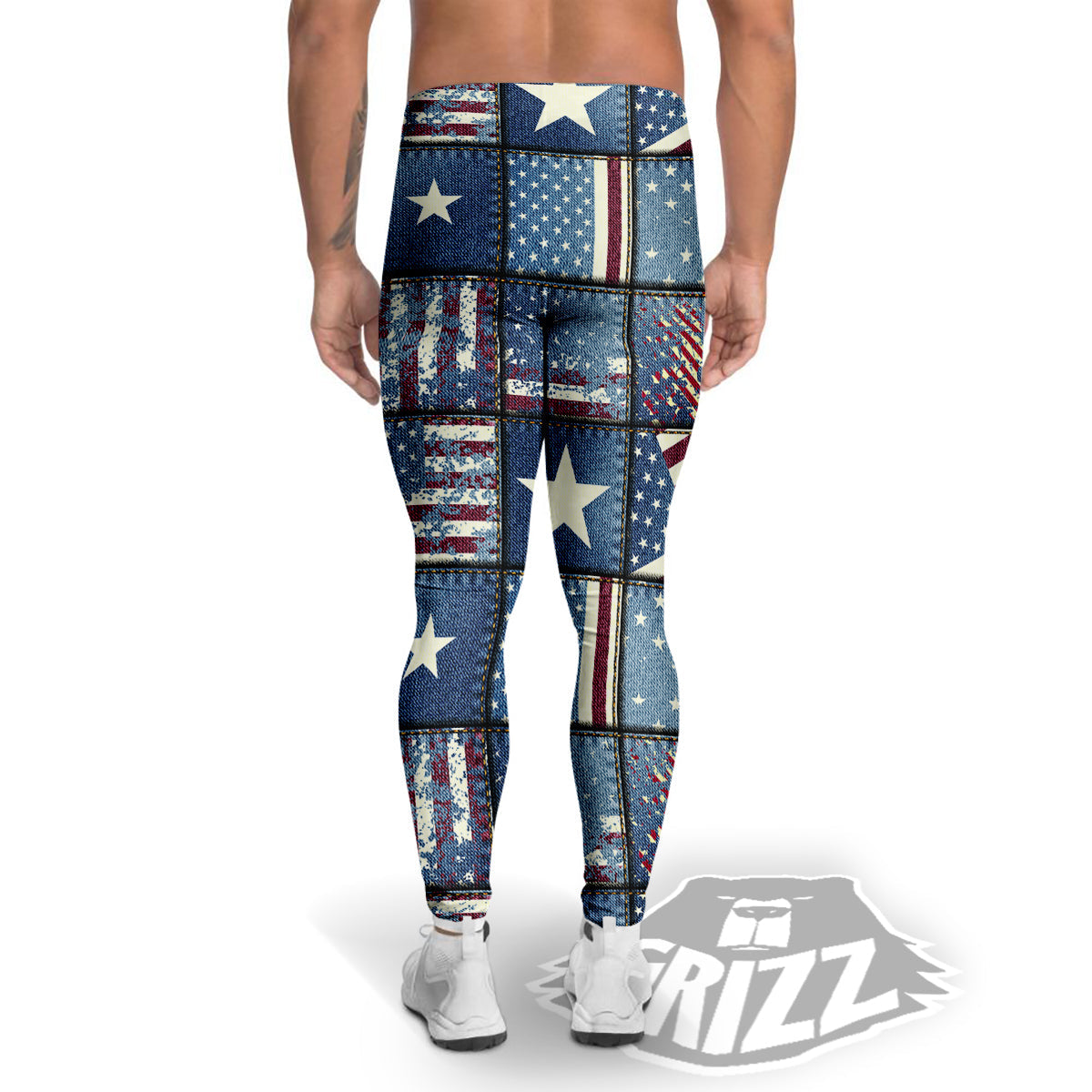 Patchwork USA Denim Print Pattern Men's Leggings-grizzshop