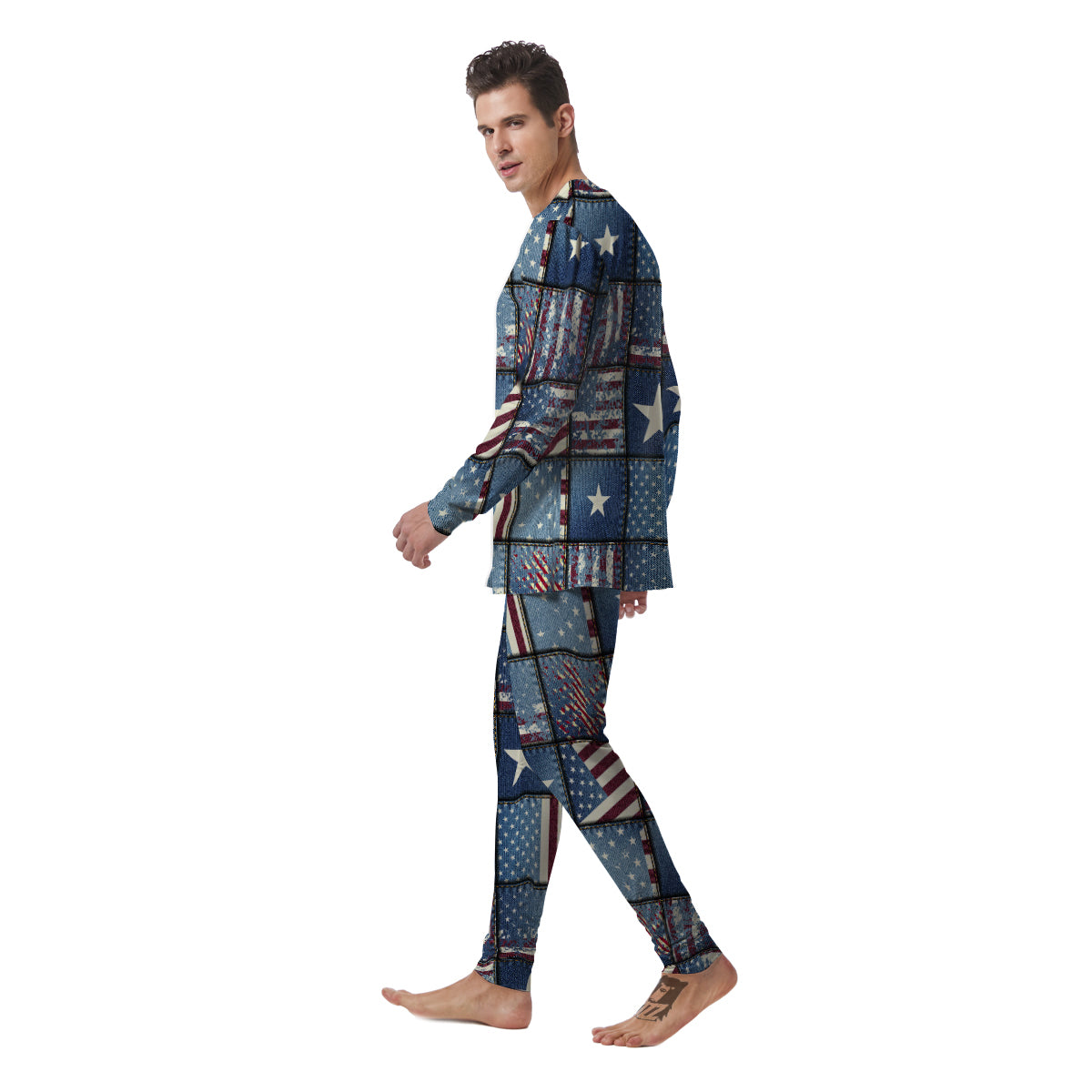 Patchwork USA Denim Print Pattern Men's Pajamas-grizzshop