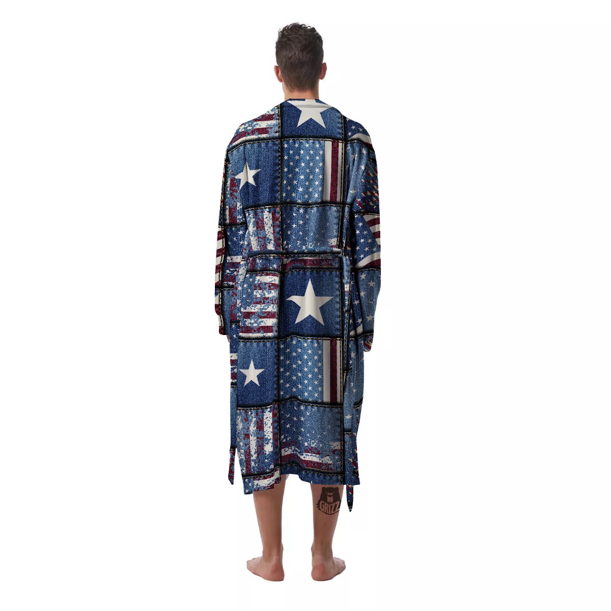 Patchwork USA Denim Print Pattern Men's Robe-grizzshop