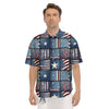 Patchwork USA Denim Print Pattern Men's Short Sleeve Shirts-grizzshop