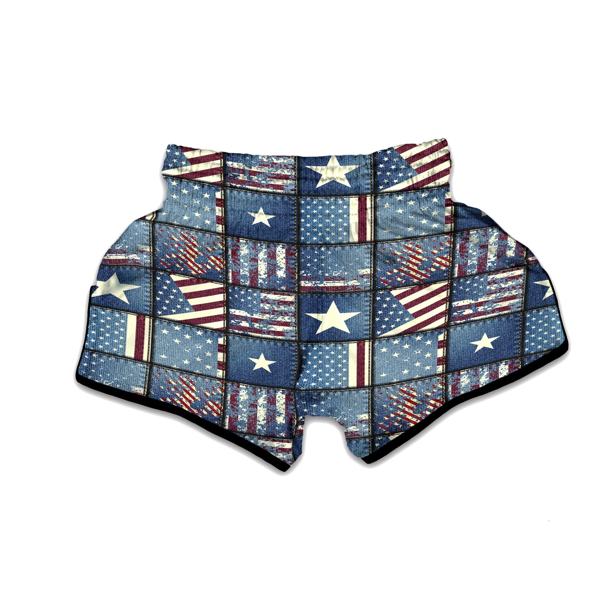 Patchwork USA Denim Print Pattern Muay Thai Boxing Shorts-grizzshop