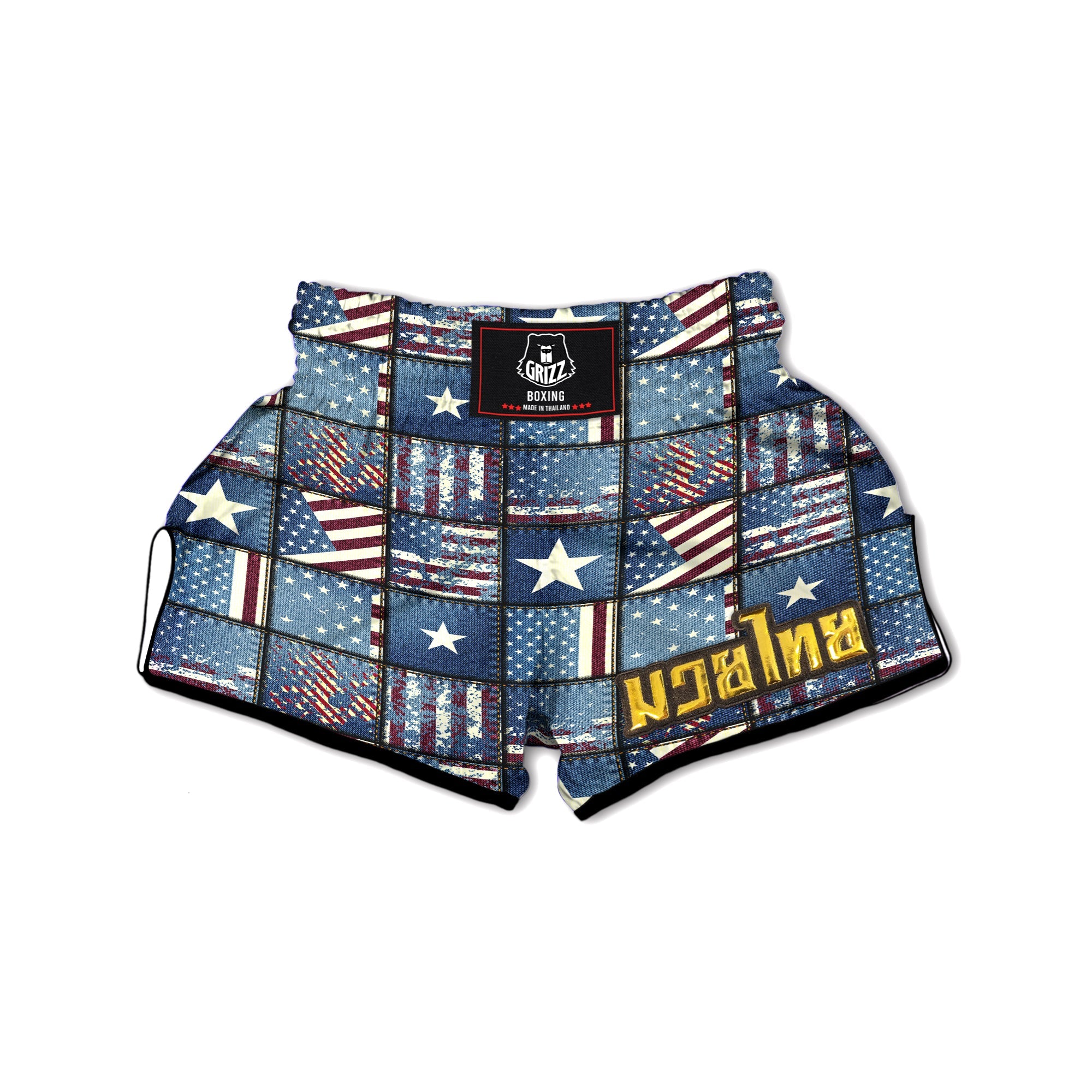 Patchwork USA Denim Print Pattern Muay Thai Boxing Shorts-grizzshop