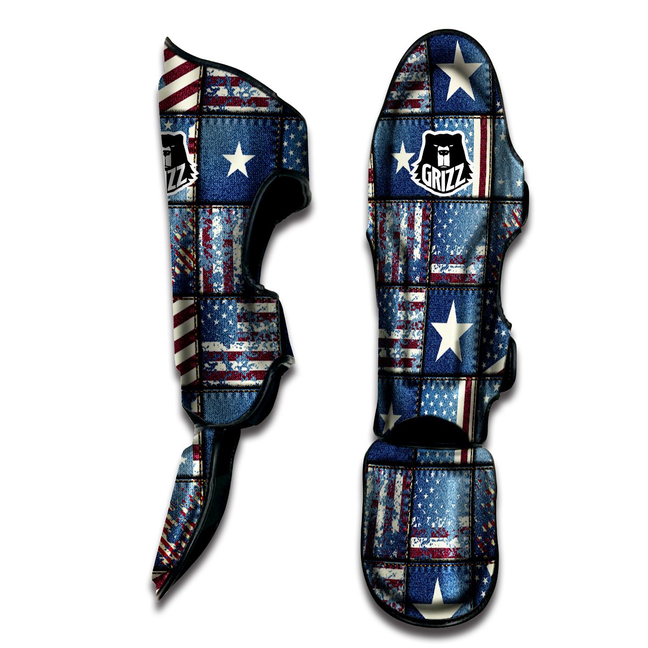 Patchwork USA Denim Print Pattern Muay Thai Shin Guards-grizzshop