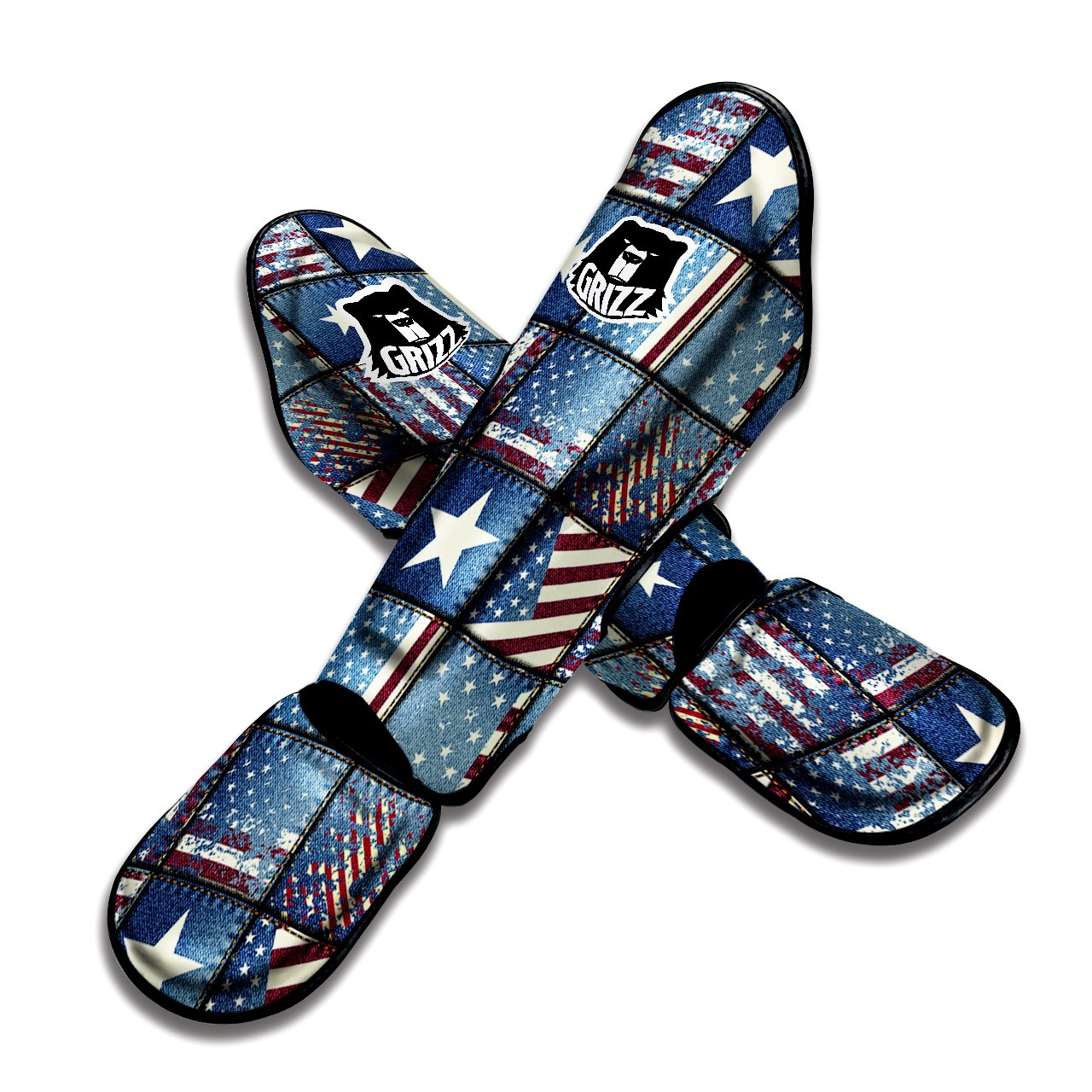 Patchwork USA Denim Print Pattern Muay Thai Shin Guards-grizzshop