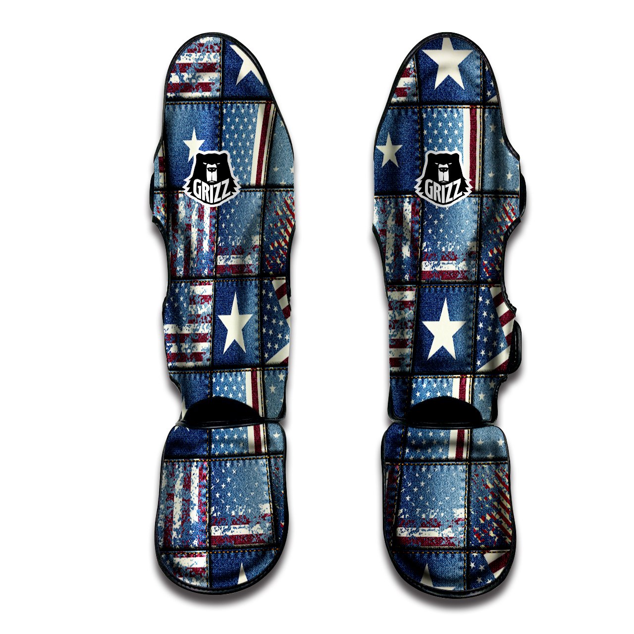 Patchwork USA Denim Print Pattern Muay Thai Shin Guards-grizzshop