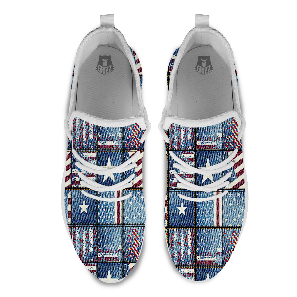 Patchwork USA Denim Print Pattern White Athletic Shoes-grizzshop