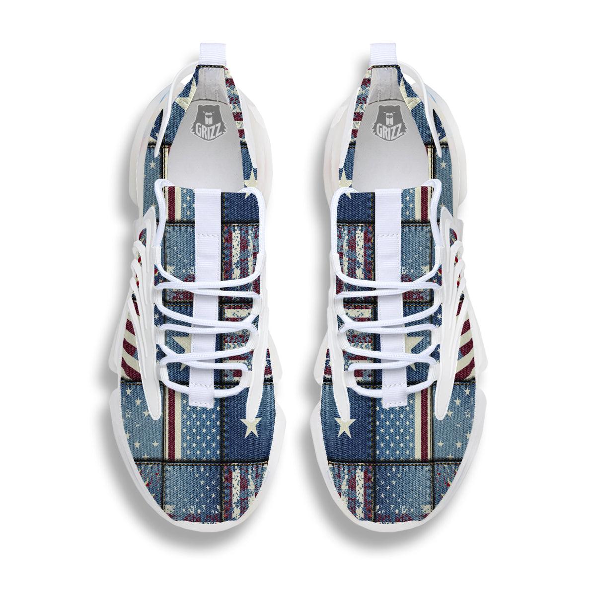 Patchwork USA Denim Print Pattern White Gym Shoes-grizzshop