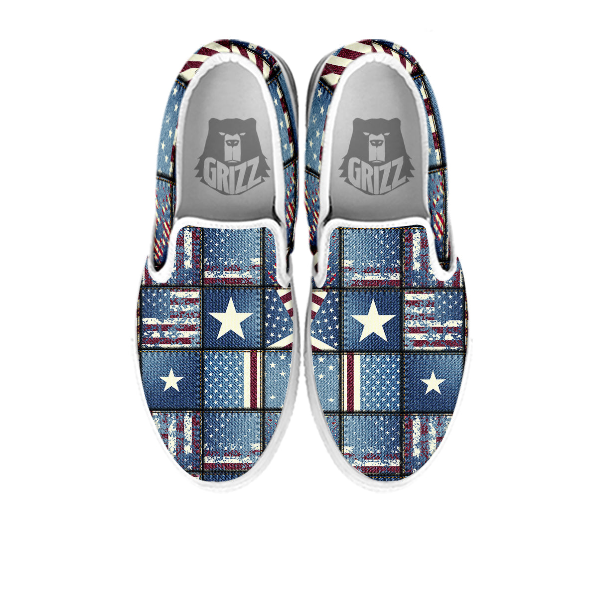 Patchwork USA Denim Print Pattern White Slip On Shoes-grizzshop