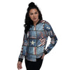 Patchwork USA Denim Print Pattern Women's Bomber Jacket-grizzshop