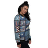 Patchwork USA Denim Print Pattern Women's Bomber Jacket-grizzshop