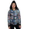 Patchwork USA Denim Print Pattern Women's Bomber Jacket-grizzshop