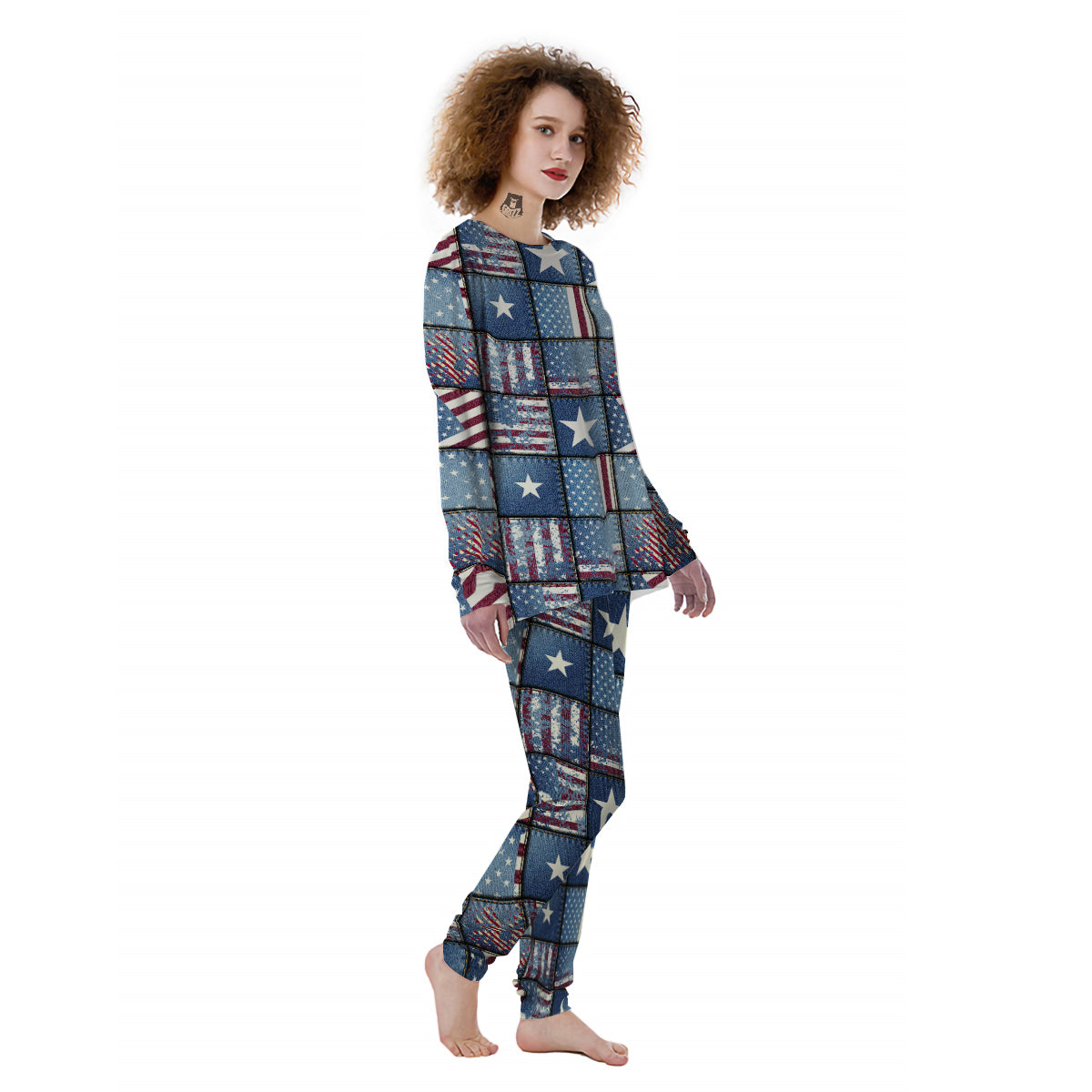 Patchwork USA Denim Print Pattern Women's Pajamas-grizzshop