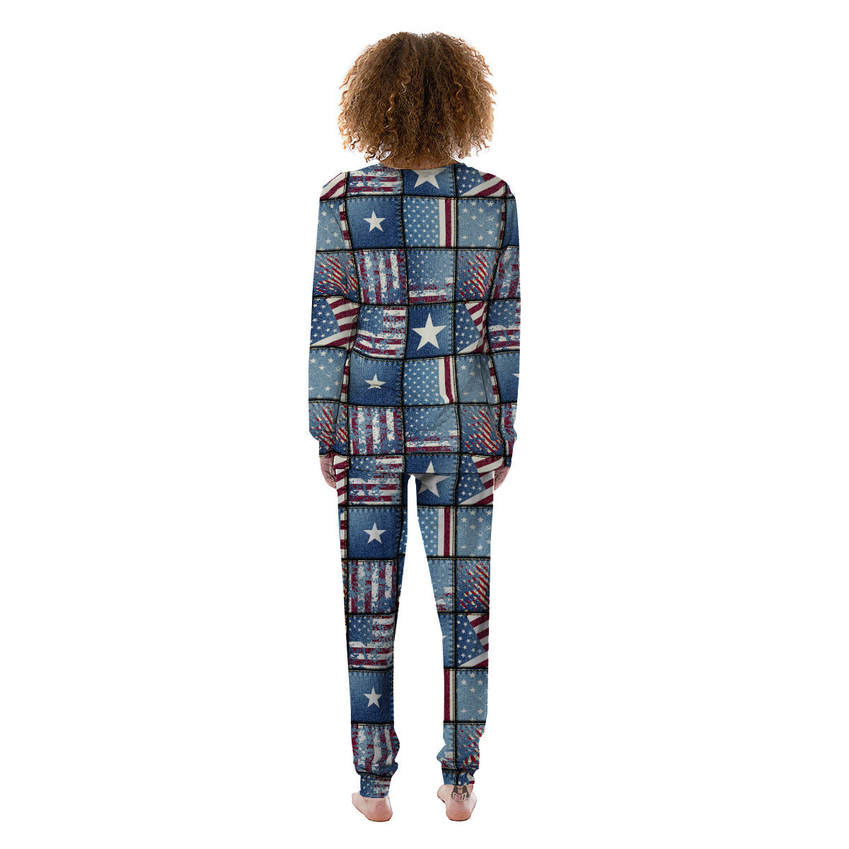 Patchwork USA Denim Print Pattern Women's Pajamas-grizzshop