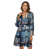 Patchwork USA Denim Print Pattern Women's Robe-grizzshop