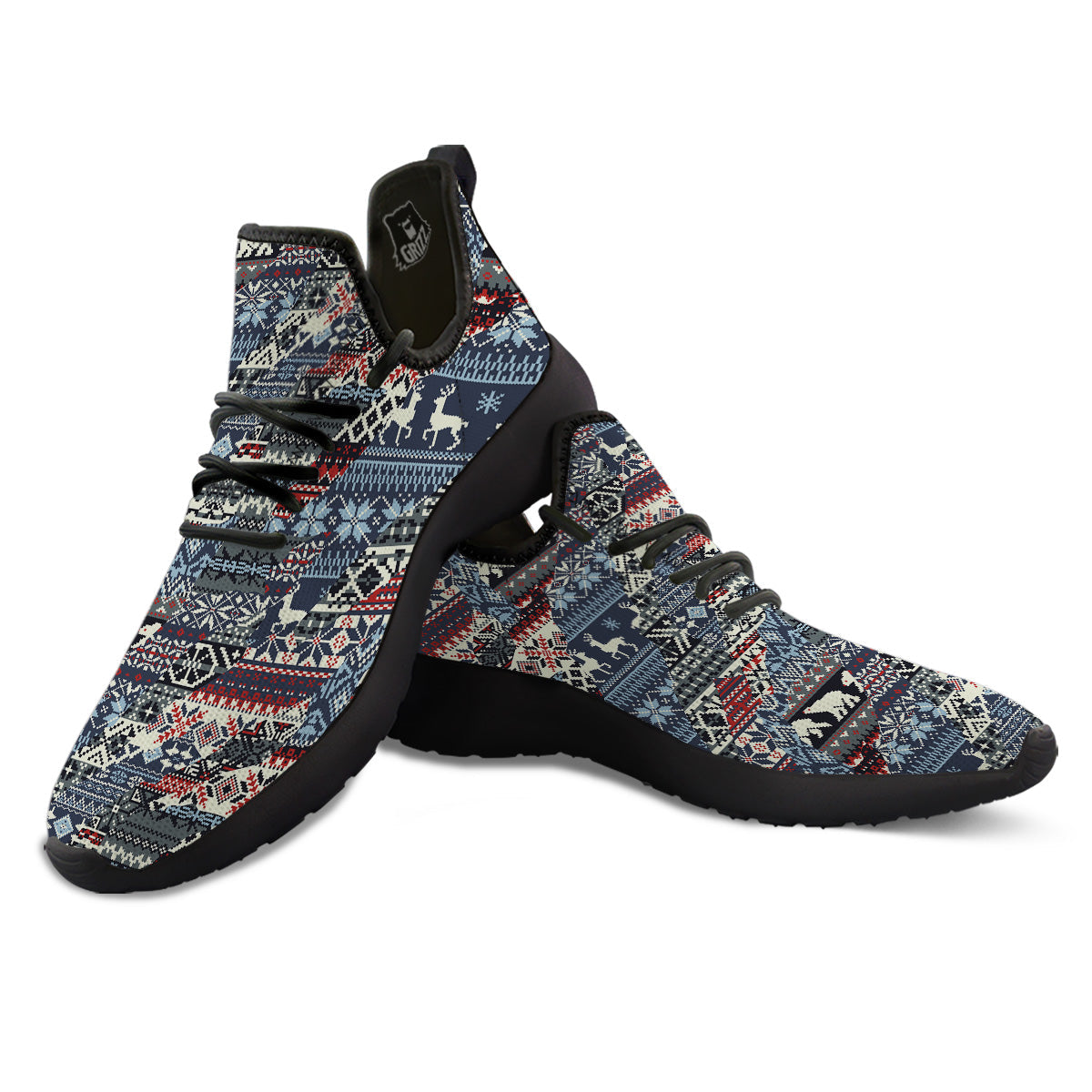 Patchwork Ugly Snowflake And Knitted Print Pattern Black Athletic Shoes-grizzshop