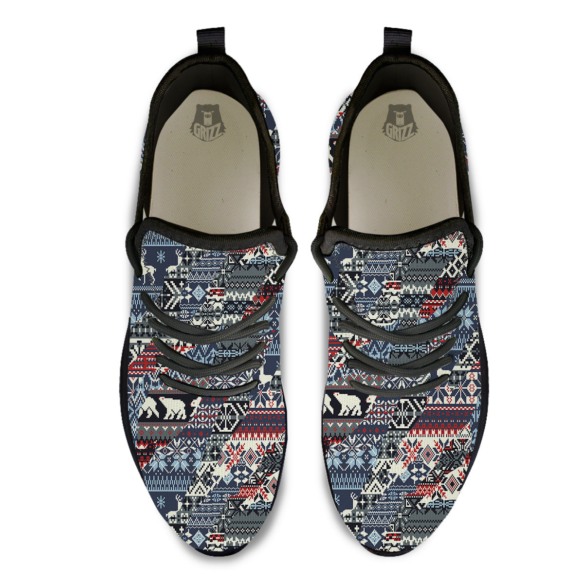 Patchwork Ugly Snowflake And Knitted Print Pattern Black Athletic Shoes-grizzshop