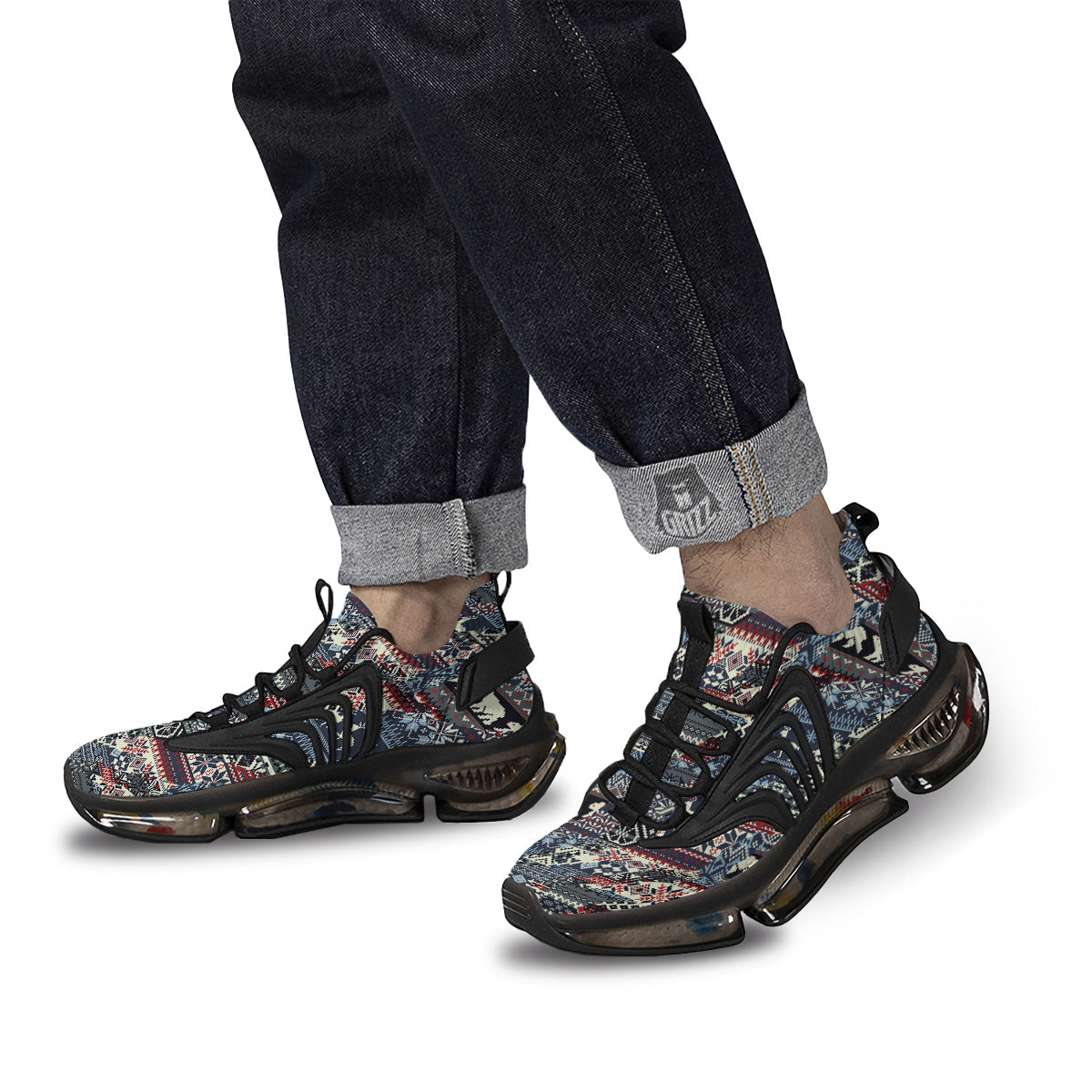 Patchwork Ugly Snowflake And Knitted Print Pattern Black Gym Shoes-grizzshop
