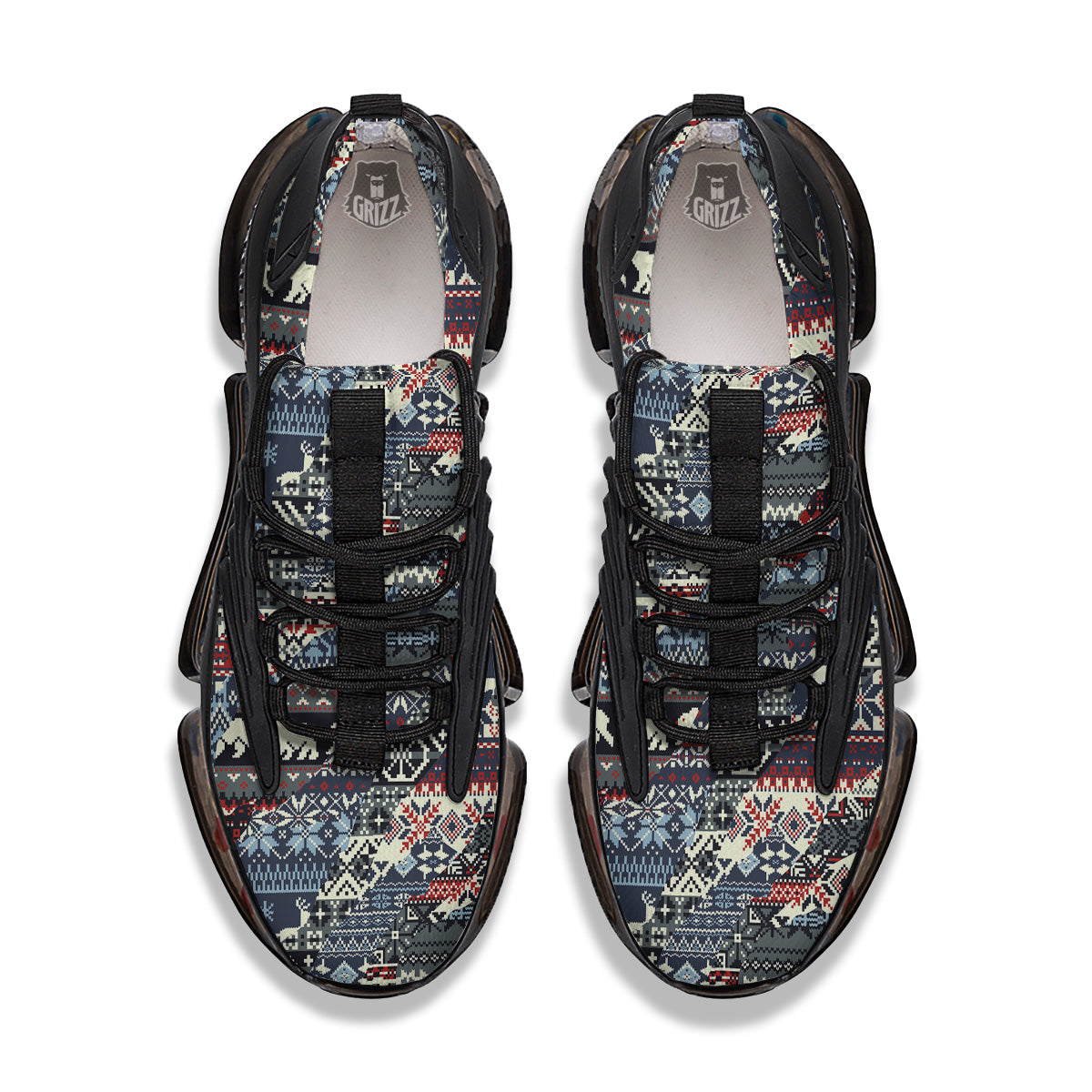 Patchwork Ugly Snowflake And Knitted Print Pattern Black Gym Shoes-grizzshop