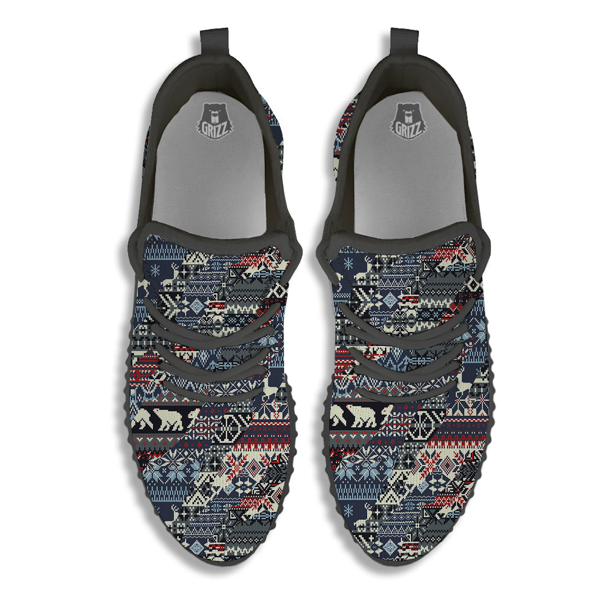 Patchwork Ugly Snowflake And Knitted Print Pattern Black Walking Shoes-grizzshop