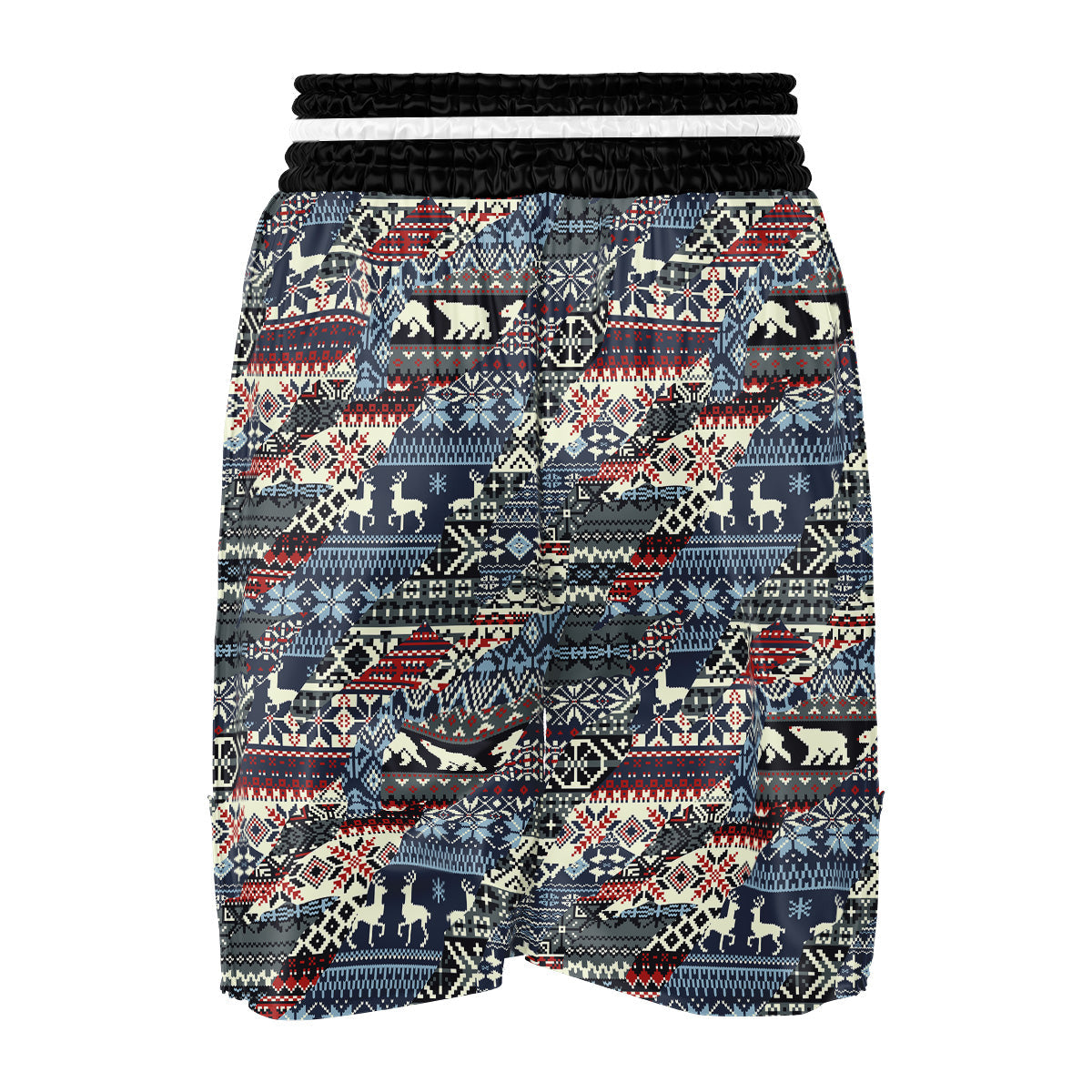 Patchwork Ugly Snowflake And Knitted Print Pattern Boxing Shorts-grizzshop