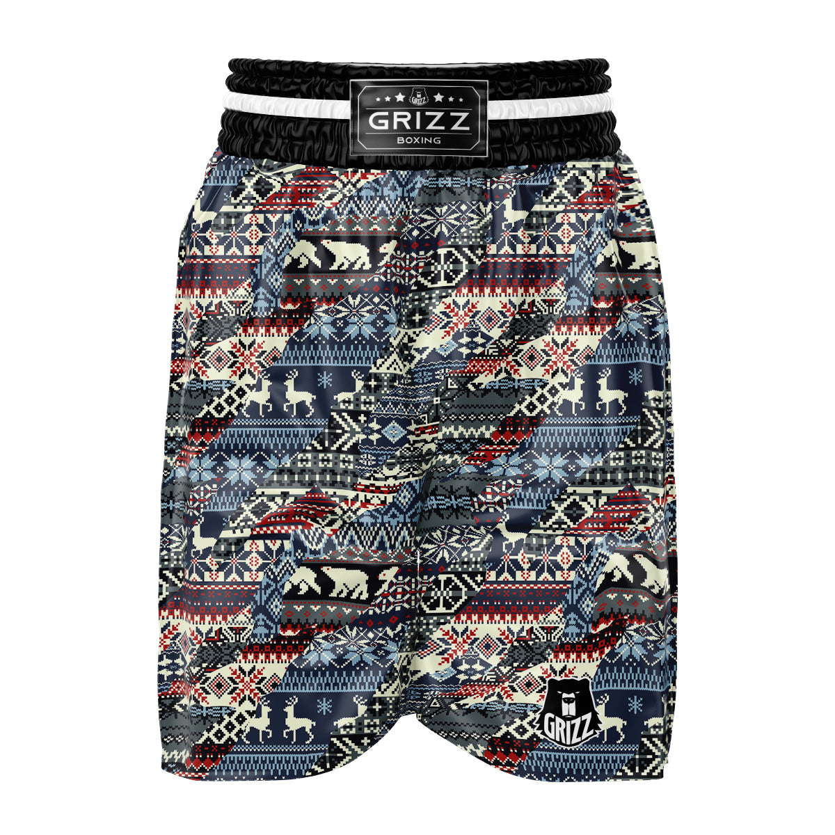 Patchwork Ugly Snowflake And Knitted Print Pattern Boxing Shorts-grizzshop