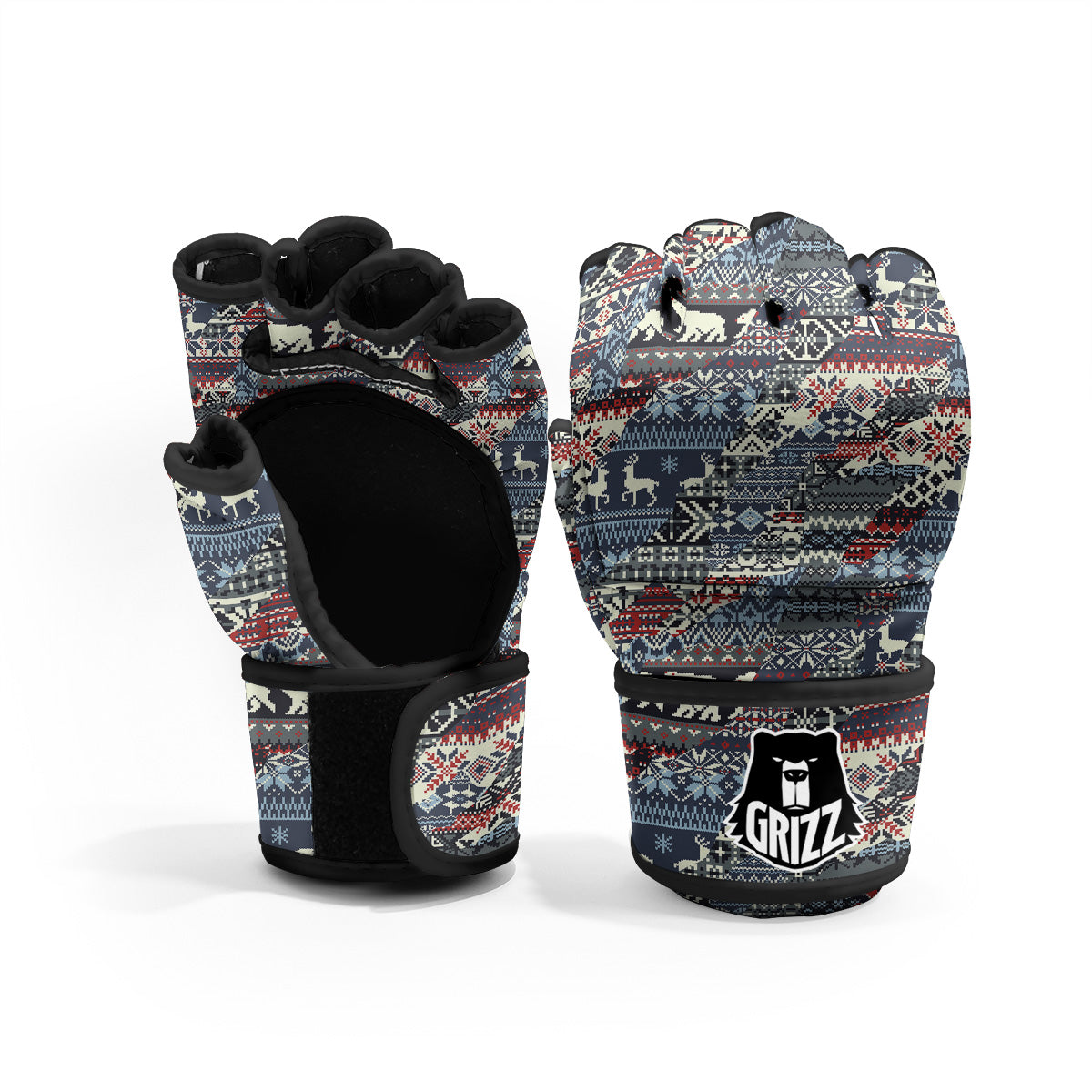 Patchwork Ugly Snowflake And Knitted Print Pattern MMA Gloves-grizzshop