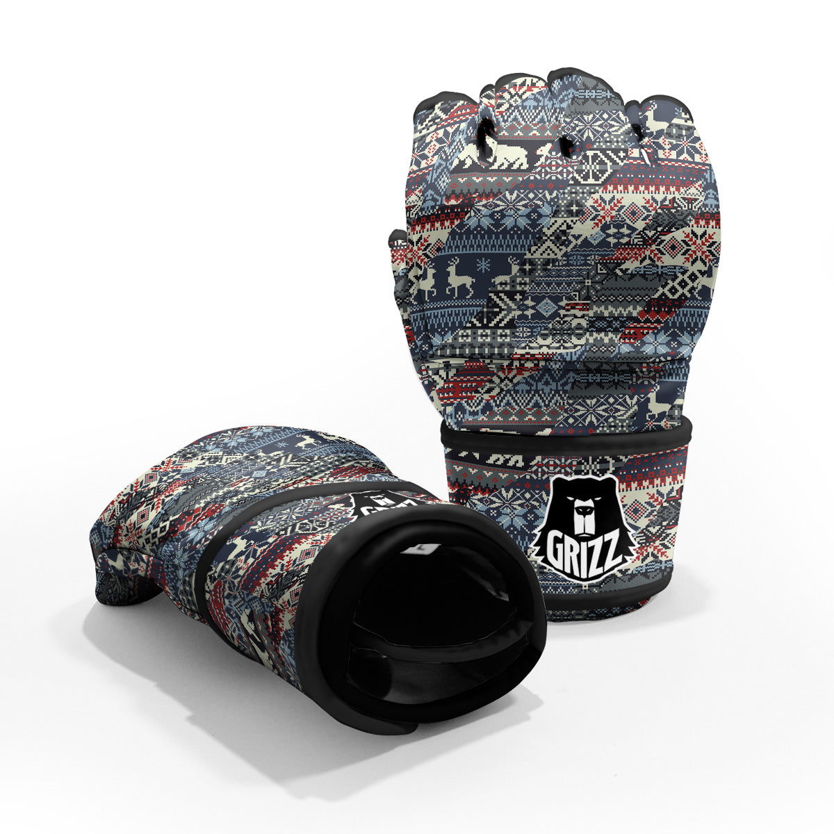 Patchwork Ugly Snowflake And Knitted Print Pattern MMA Gloves-grizzshop