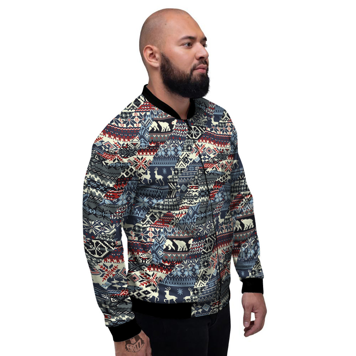 Patchwork Ugly Snowflake And Knitted Print Pattern Men's Bomber Jacket-grizzshop