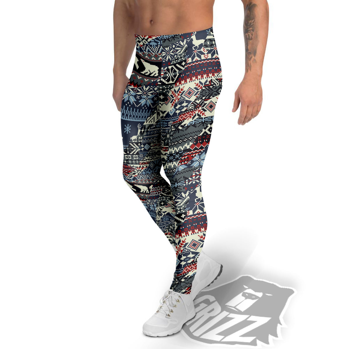 Patchwork Ugly Snowflake And Knitted Print Pattern Men's Leggings-grizzshop