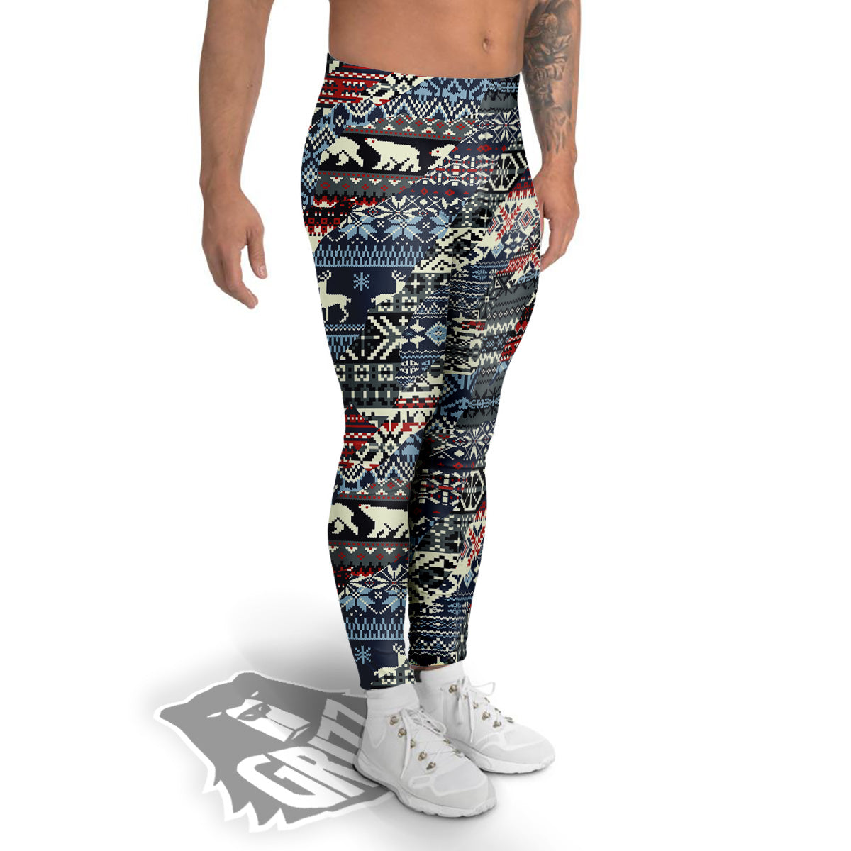 Patchwork Ugly Snowflake And Knitted Print Pattern Men's Leggings-grizzshop