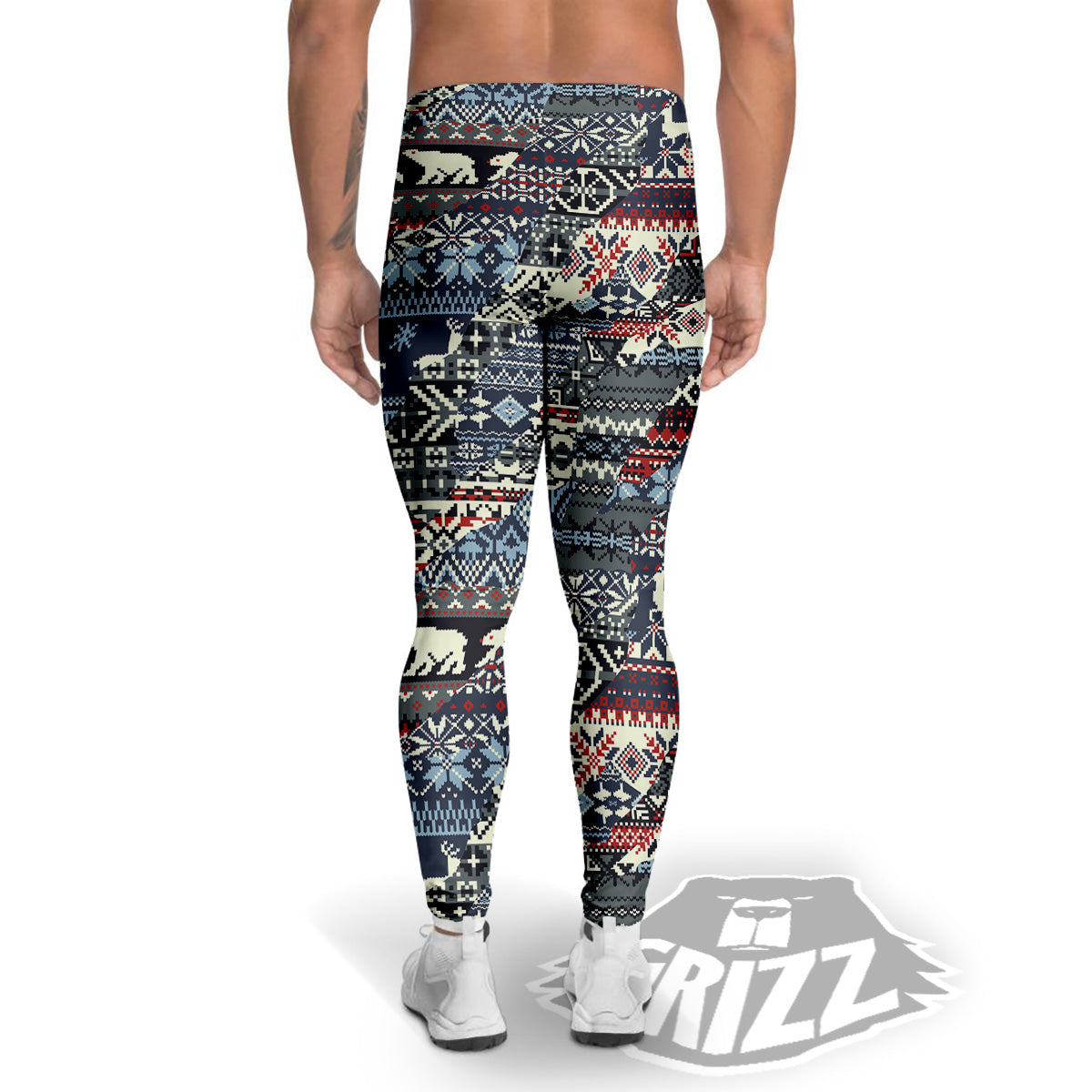 Patchwork Ugly Snowflake And Knitted Print Pattern Men's Leggings-grizzshop