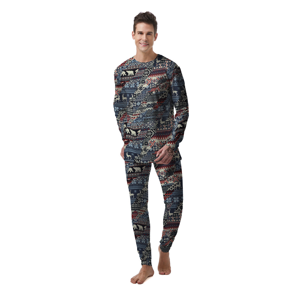 Patchwork Ugly Snowflake And Knitted Print Pattern Men's Pajamas-grizzshop