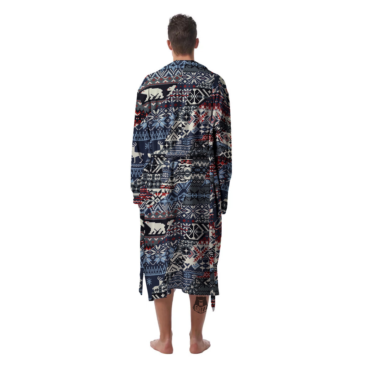 Patchwork Ugly Snowflake And Knitted Print Pattern Men's Robe-grizzshop