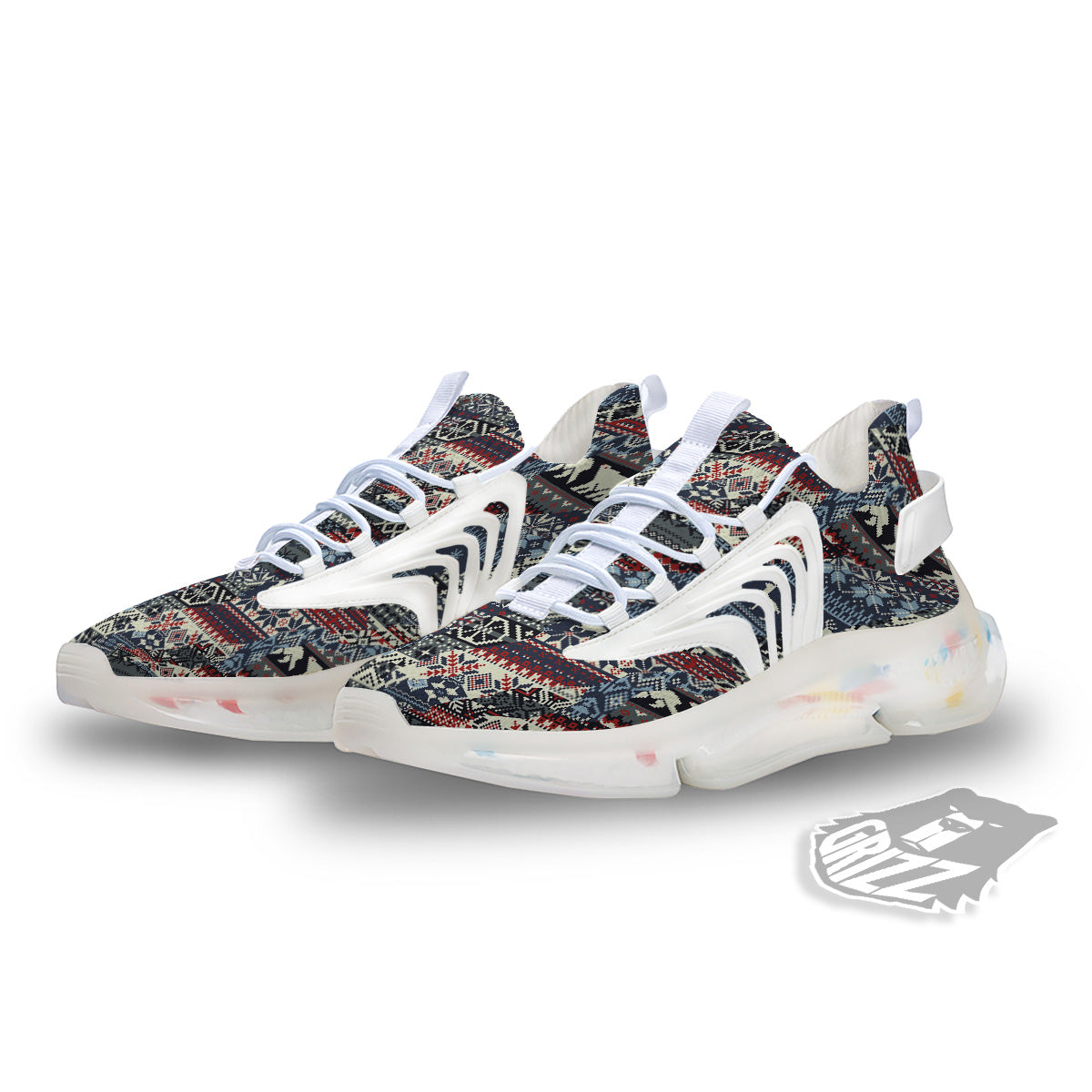Patchwork Ugly Snowflake And Knitted Print Pattern White Gym Shoes-grizzshop