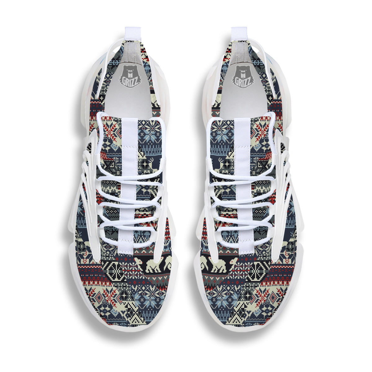 Patchwork Ugly Snowflake And Knitted Print Pattern White Gym Shoes-grizzshop