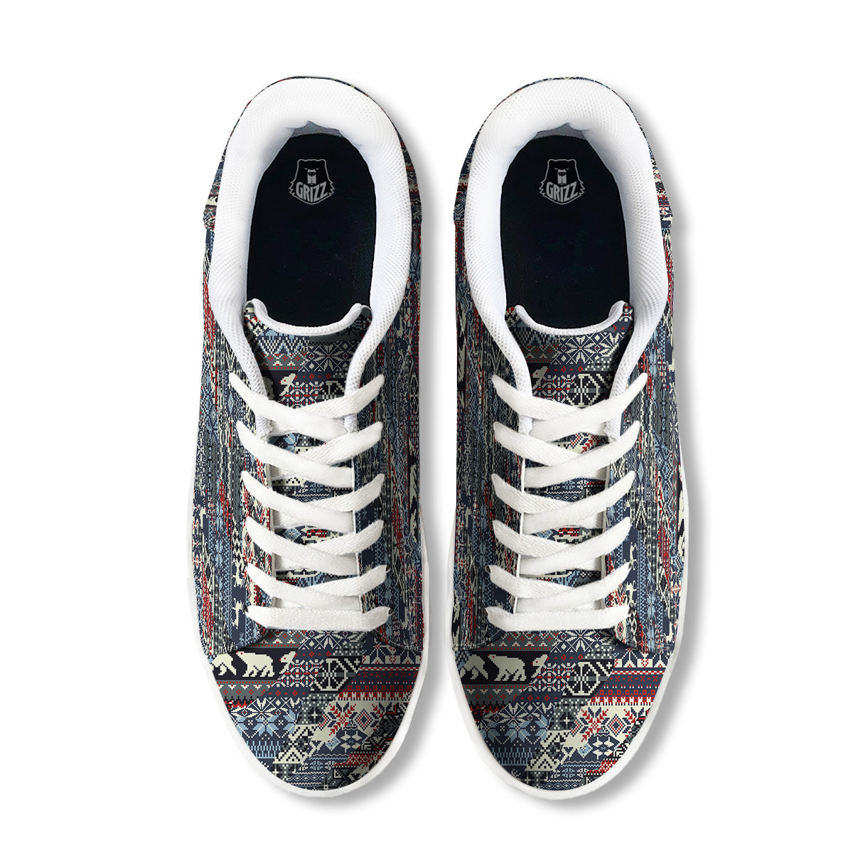 Patchwork Ugly Snowflake And Knitted Print Pattern White Low Top Sneakers-grizzshop
