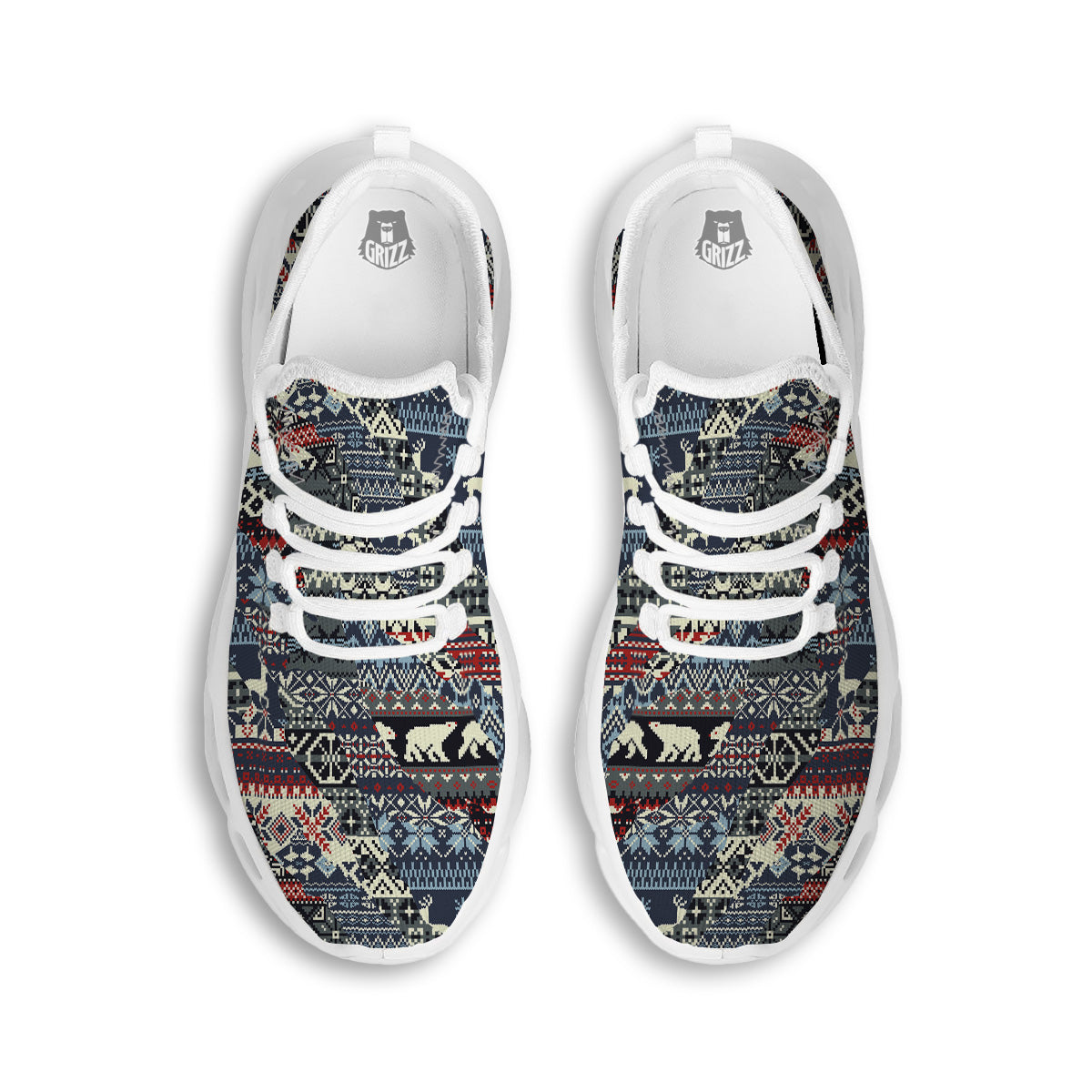 Patchwork Ugly Snowflake And Knitted Print Pattern White Running Shoes-grizzshop