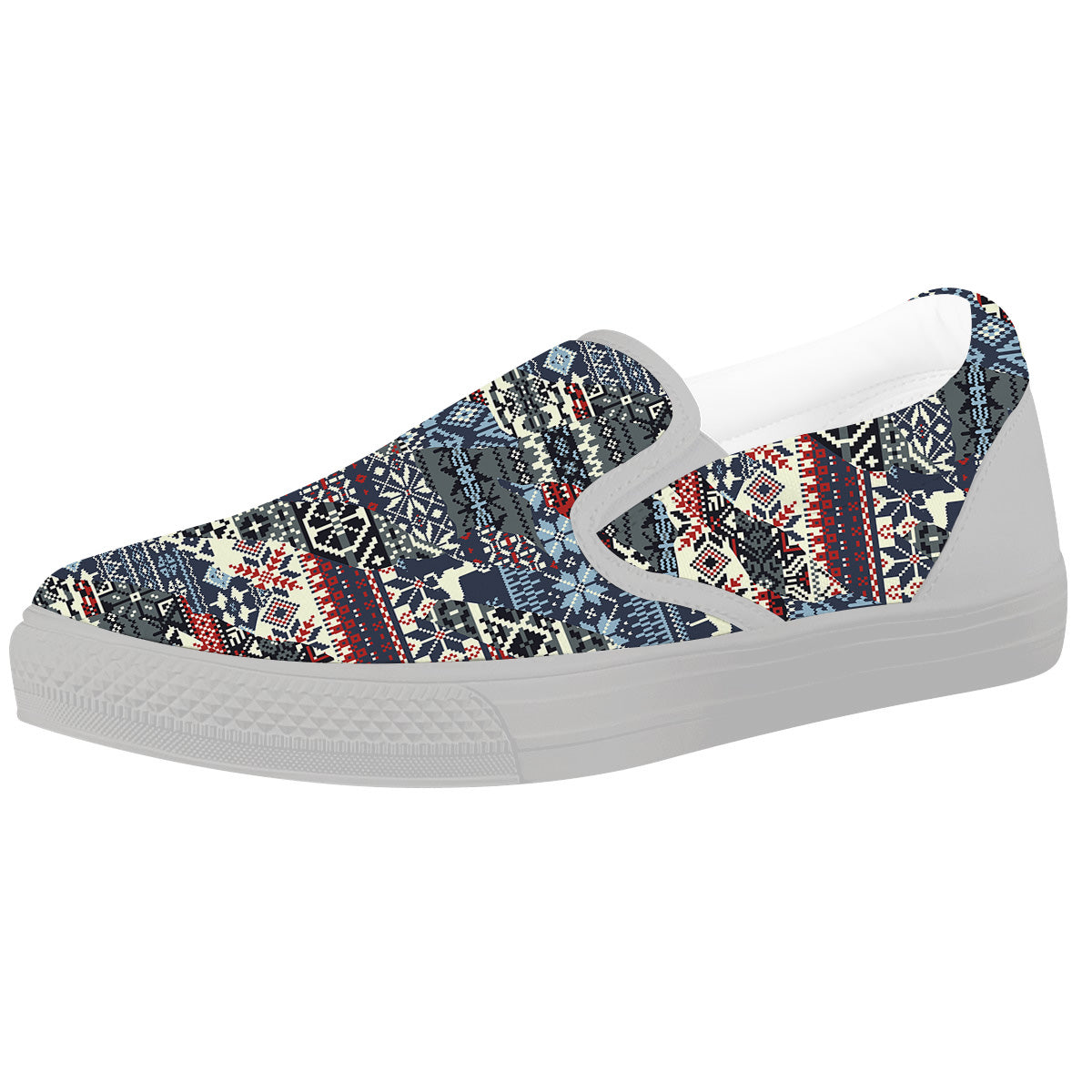 Patchwork Ugly Snowflake And Knitted Print Pattern White Slip On Shoes-grizzshop