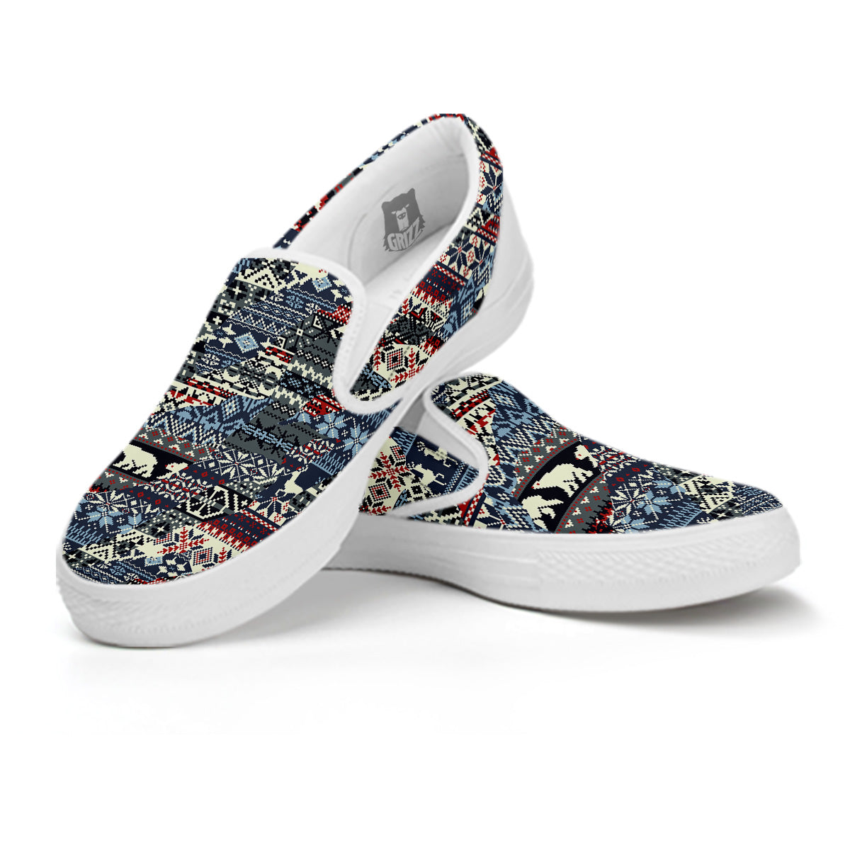 Patchwork Ugly Snowflake And Knitted Print Pattern White Slip On Shoes-grizzshop