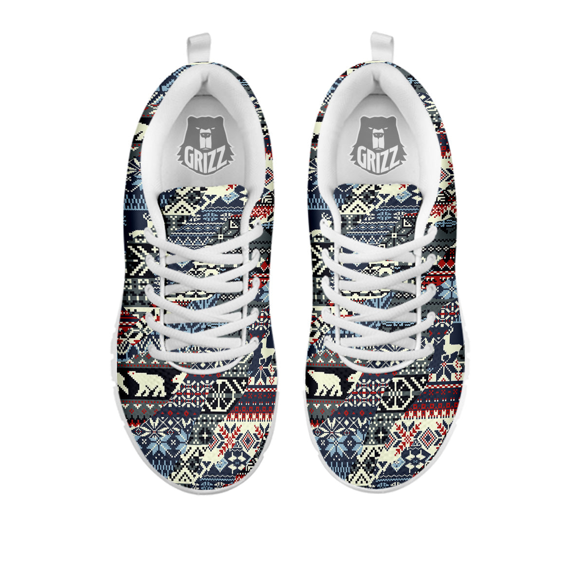 Patchwork Ugly Snowflake And Knitted Print Pattern White Sneaker-grizzshop