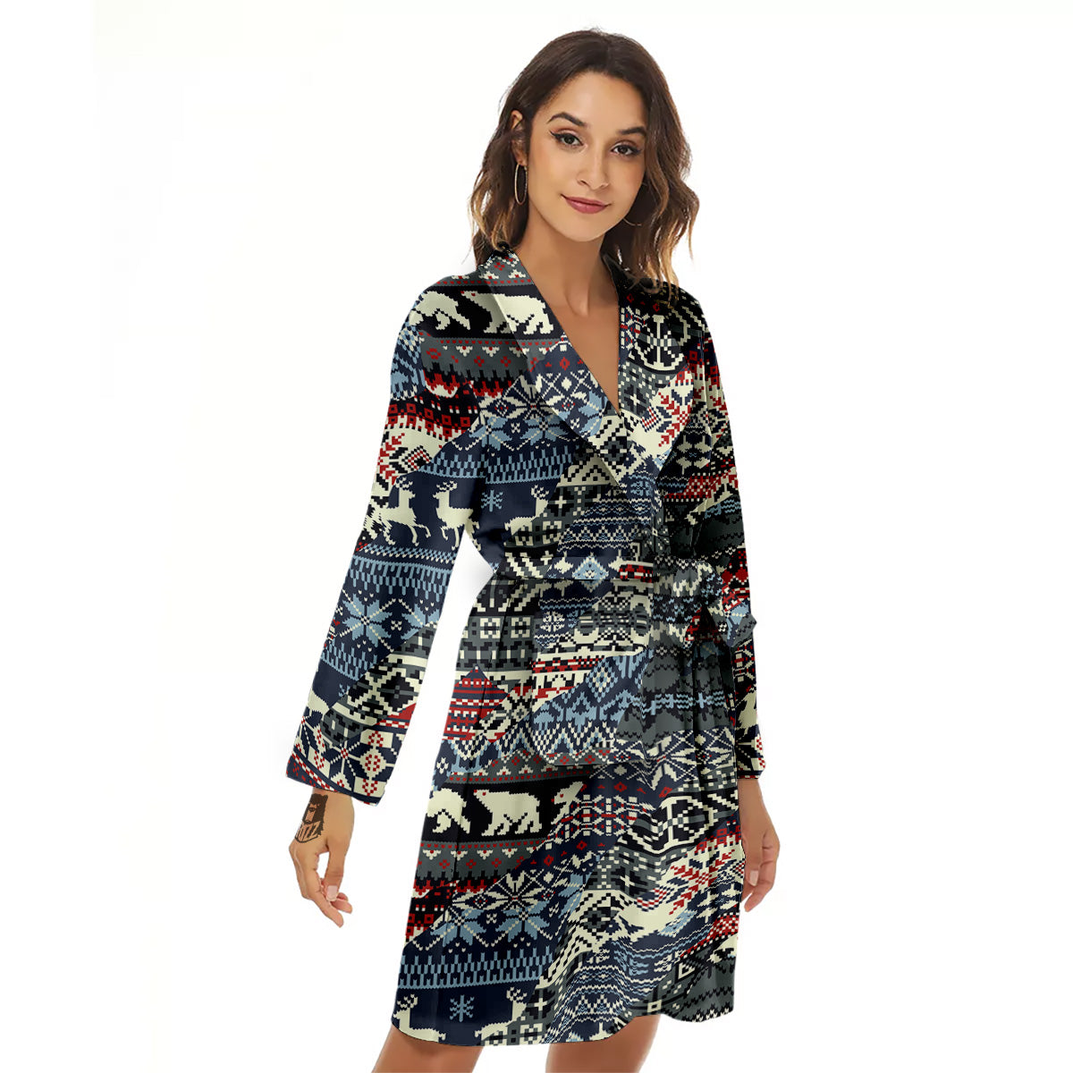 Patchwork Ugly Snowflake And Knitted Print Pattern Women's Robe-grizzshop