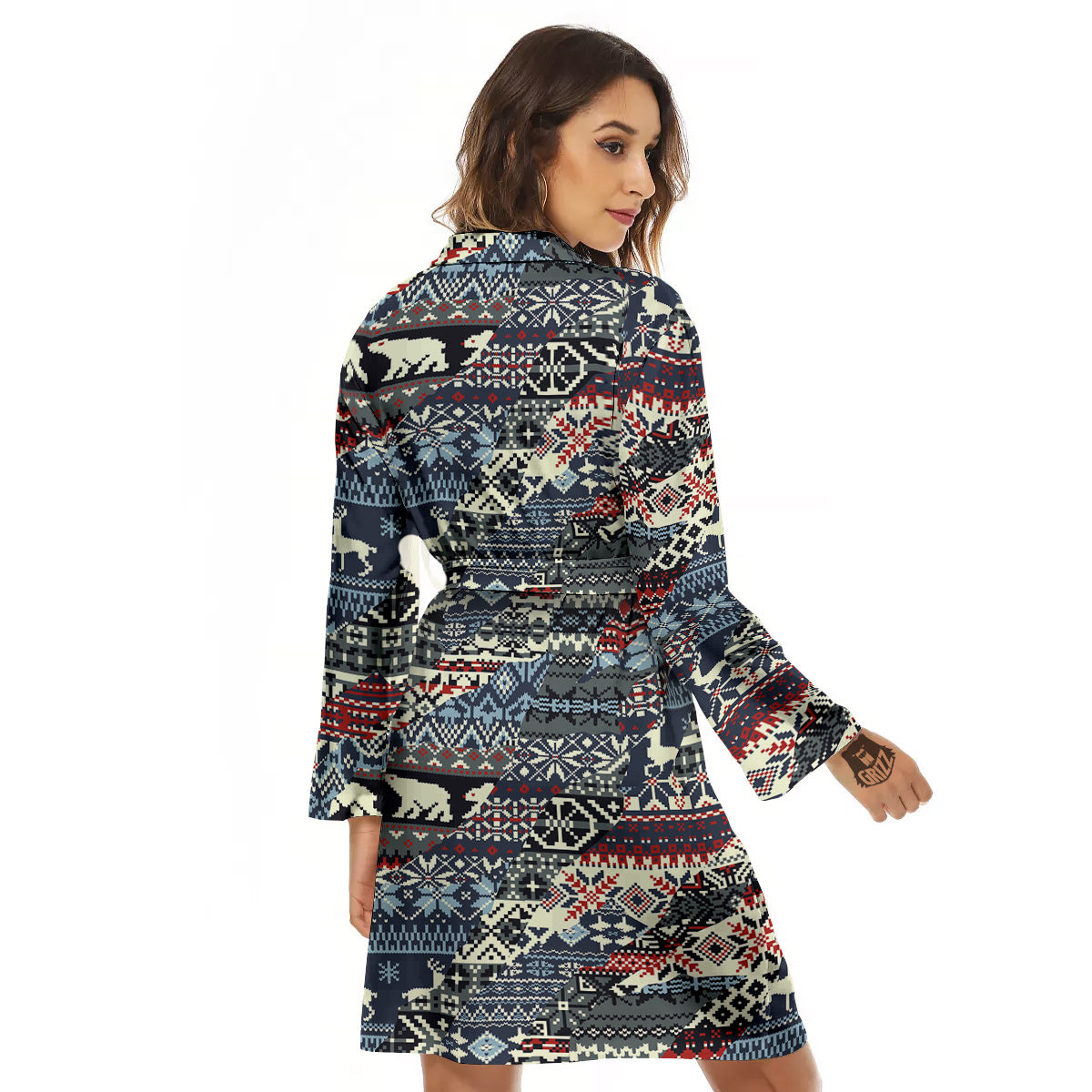 Patchwork Ugly Snowflake And Knitted Print Pattern Women's Robe-grizzshop