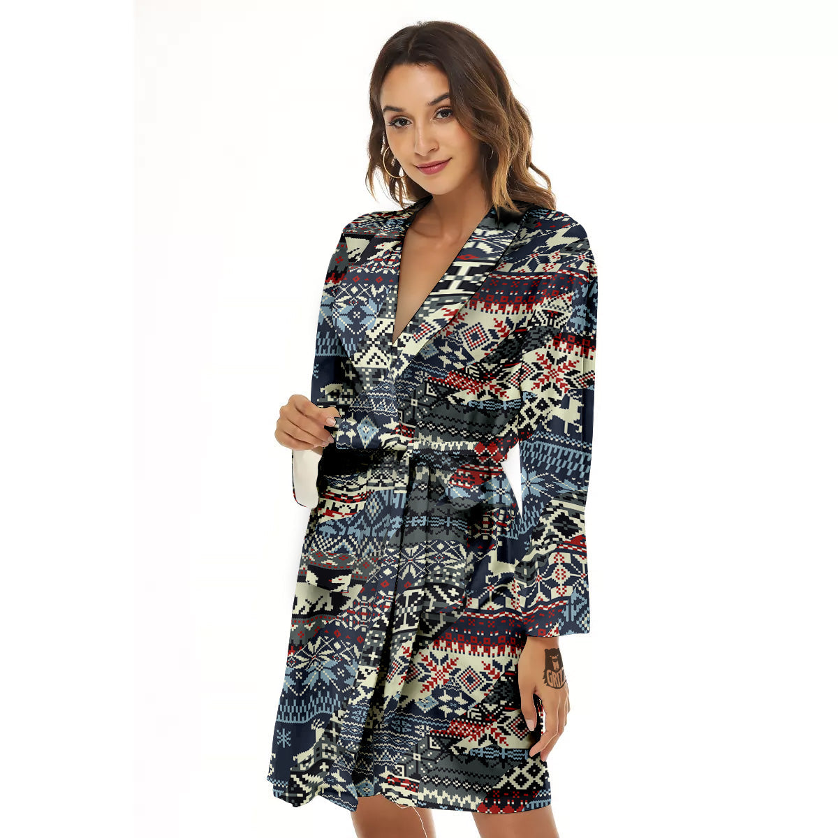 Patchwork Ugly Snowflake And Knitted Print Pattern Women's Robe-grizzshop